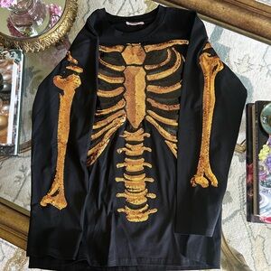 Sparkle City Black Sequin Skeleton Graphic Tee NWOT XL Halloween